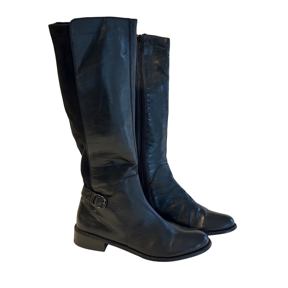 Van Eli Black Leather Tall Zip‎ Up Boots Women's 7.5M Riding Style - Picture 2 of 7